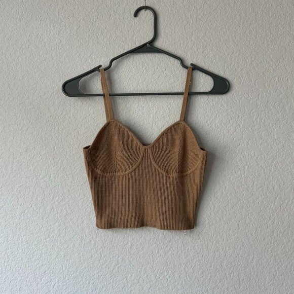 Camel brown/tan ribbed knit corset detail tank top🍸🧸🤍 - Picture 1 of 6